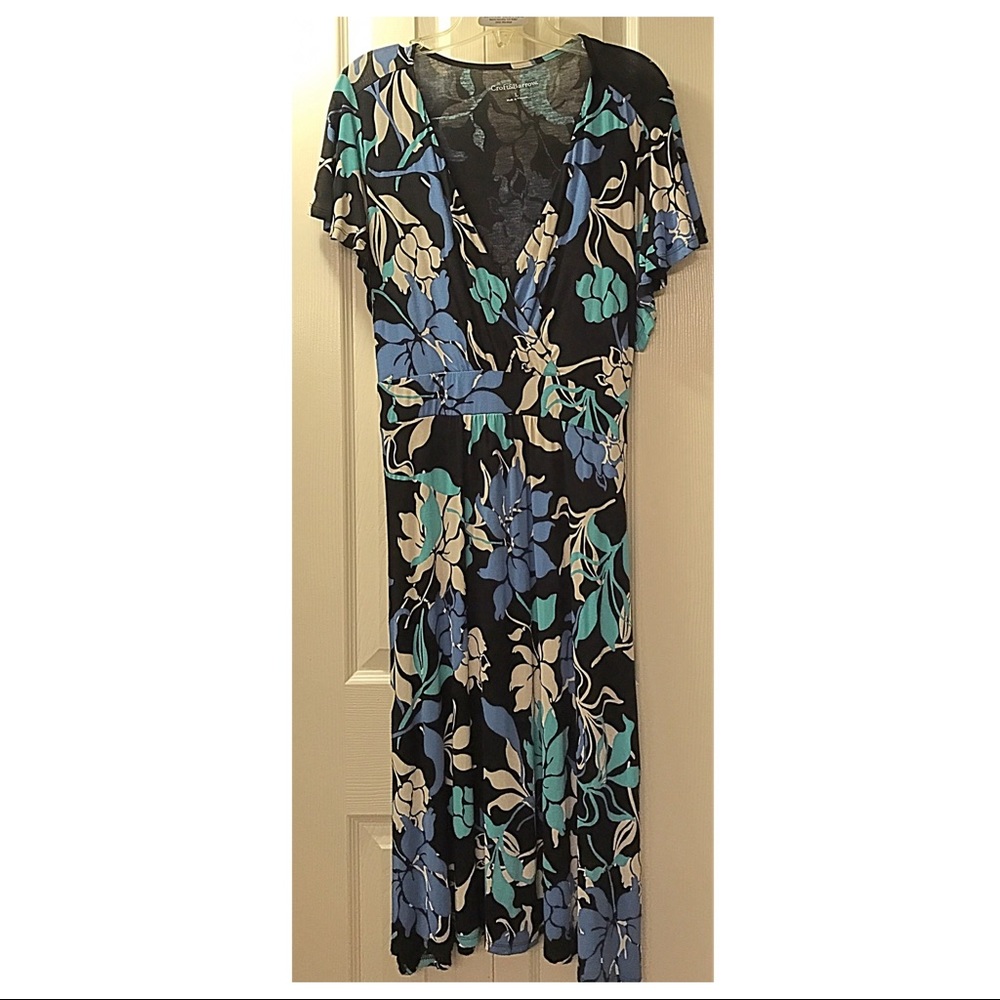 [Large] EUC Floral Surplice Midi Dress