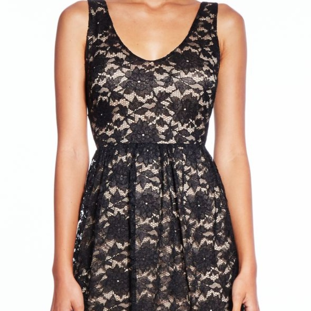Layla A-Line Black & Gold Lace Party Dress