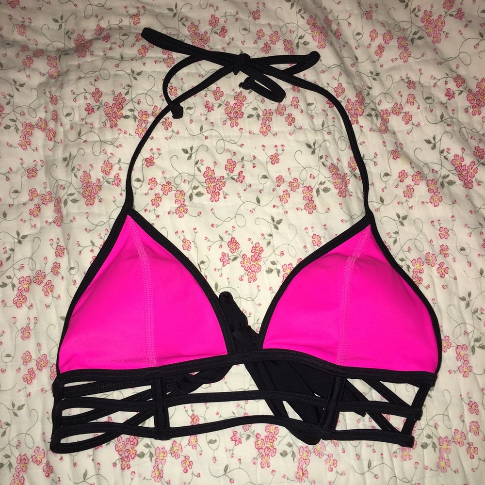 Pink caged bikini top