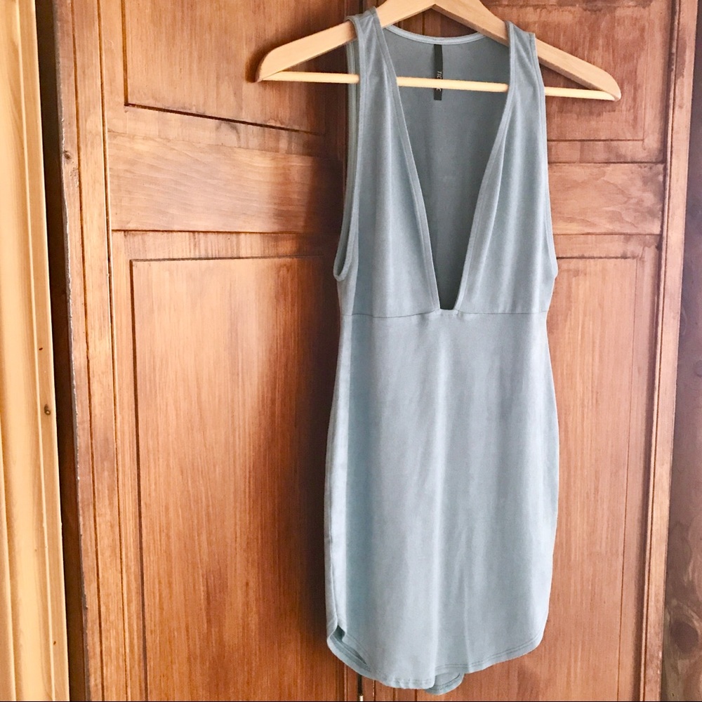 Suede Curved Hem Mini - Dusty Blue