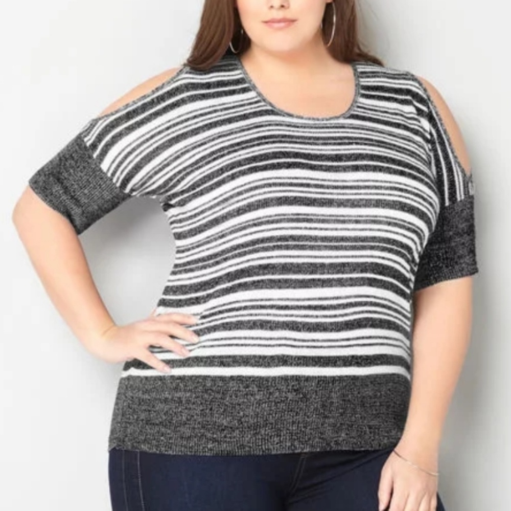 Avenue striped cold shoulder sweater size 18/20
