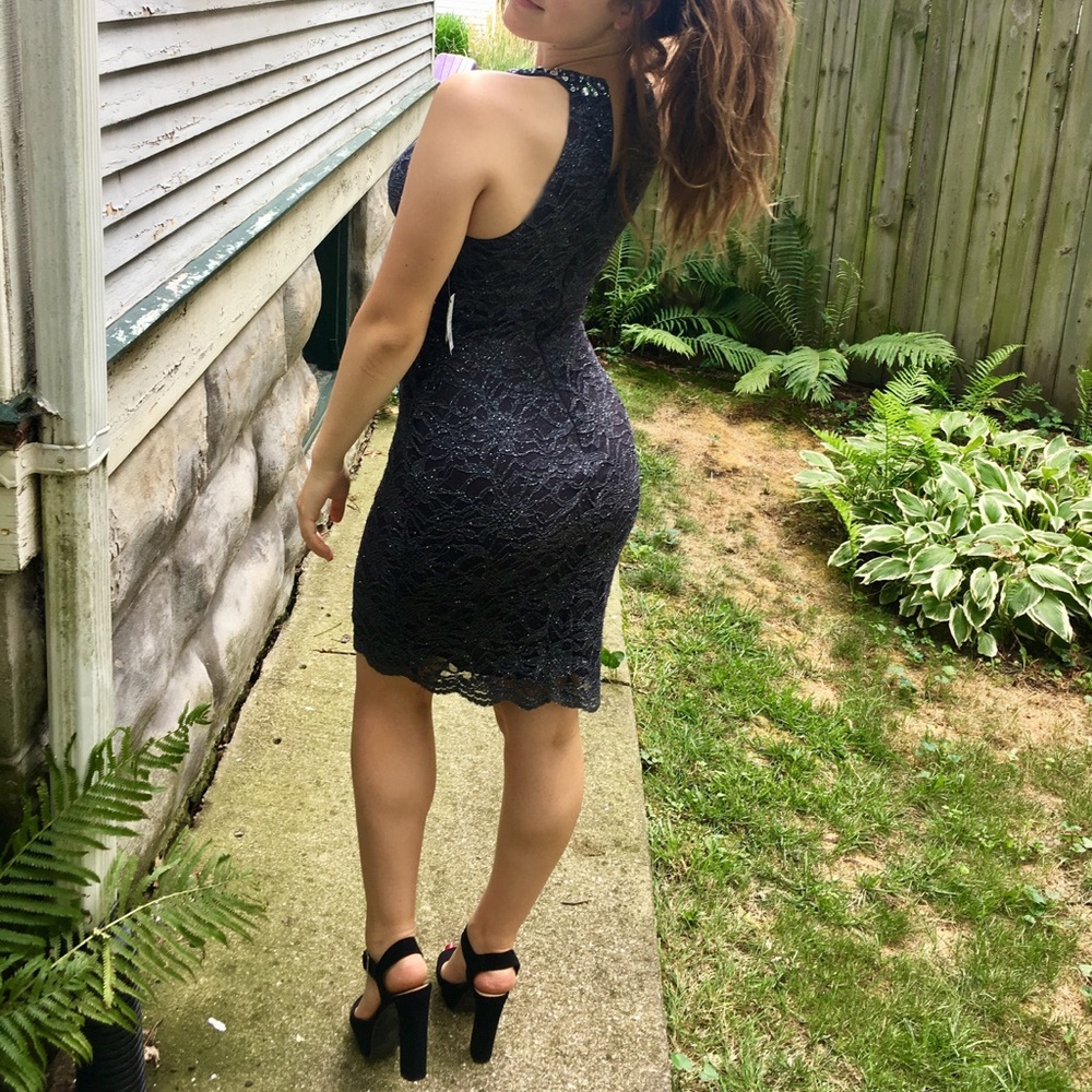 Homecoming Dress - Navy Blue Sparkly Lace