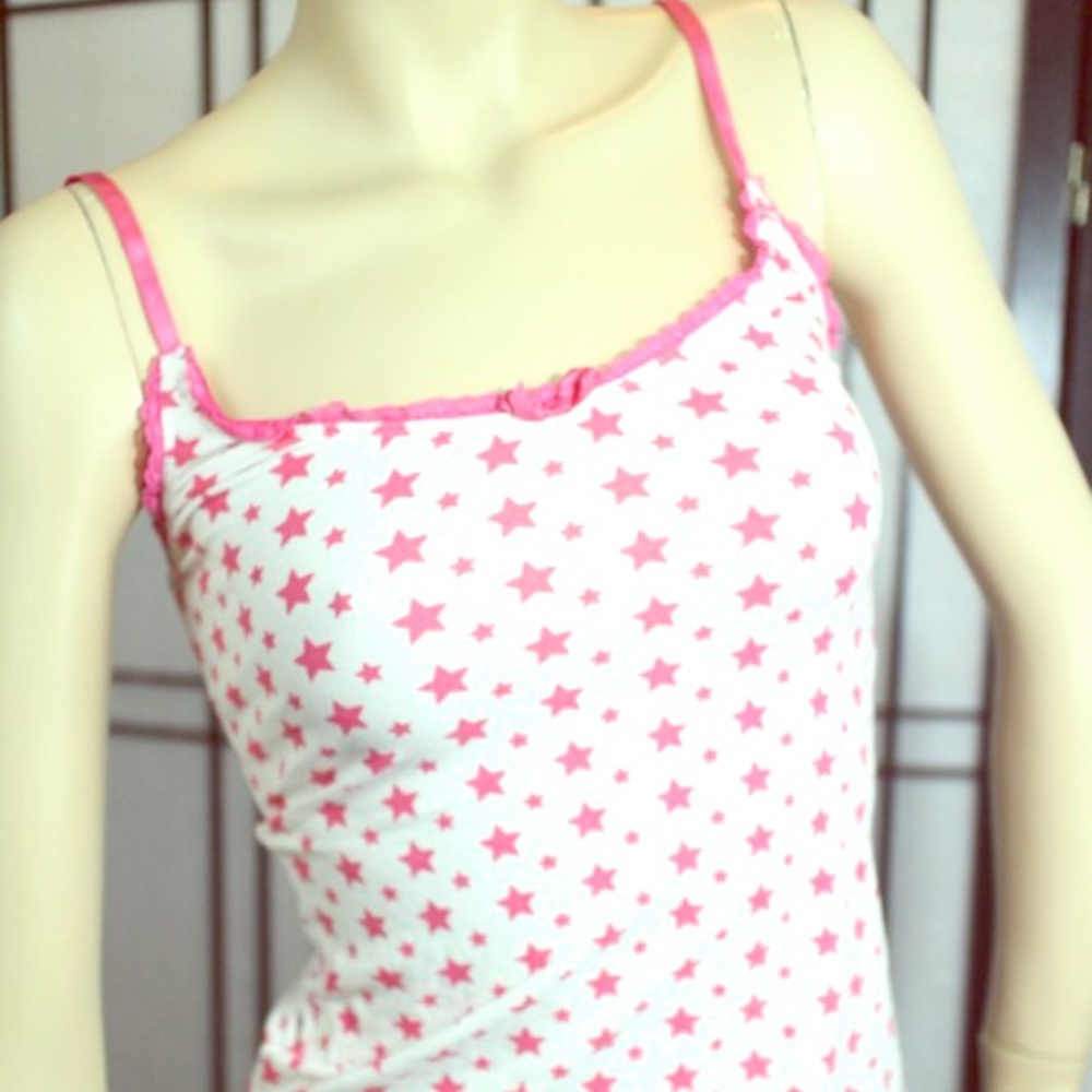 Cute Hot Pink White w/ Star Print Design Tank Top
