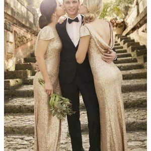 Sorella Vita Gold Cap sleeve floor length gown