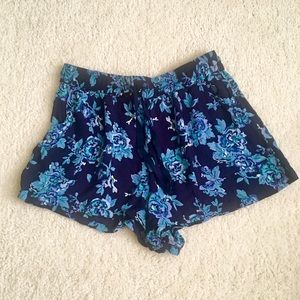 Blue Floral Woven Shorts