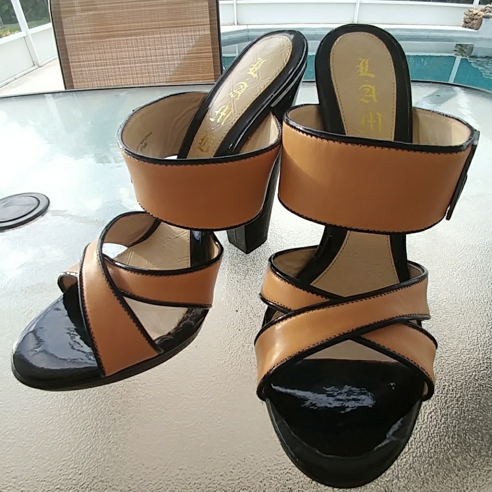 L.A.M.B. strap criss cross pumps