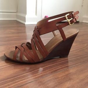 Franco Sarto Giana Brown Leather Wedge Heel Sandal