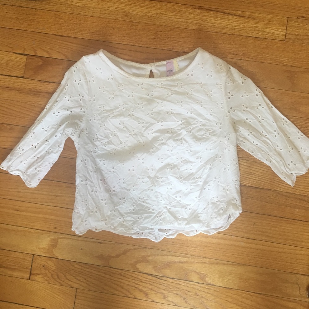 White Half Sleeve Scalloped Eyelet Francescas Top
