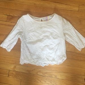 White Half Sleeve Scalloped Eyelet Francescas Top
