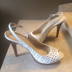 Cute white summer slingback heels