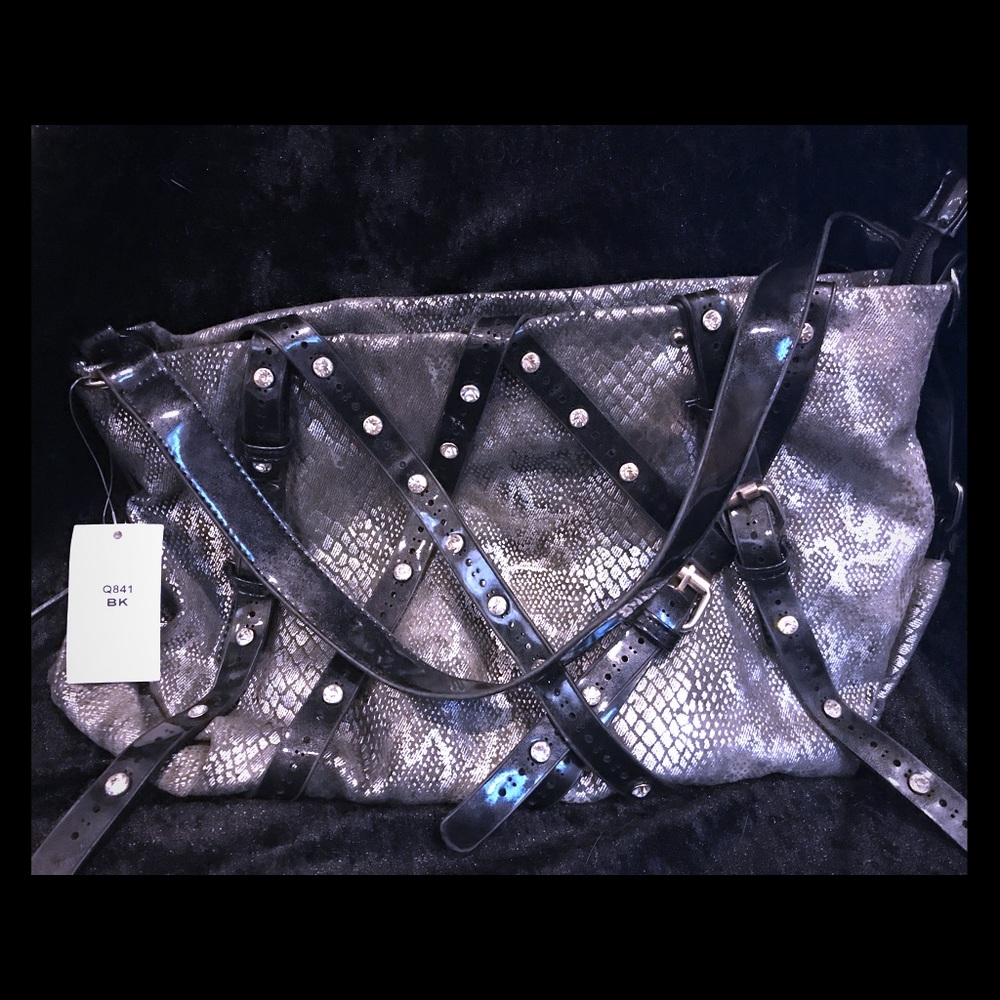 Silver snakeskin bag