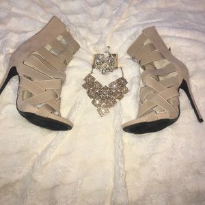 Nude Stretchy Strappy Sandal Heels