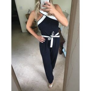Anne Taylor pantsuit navy & white