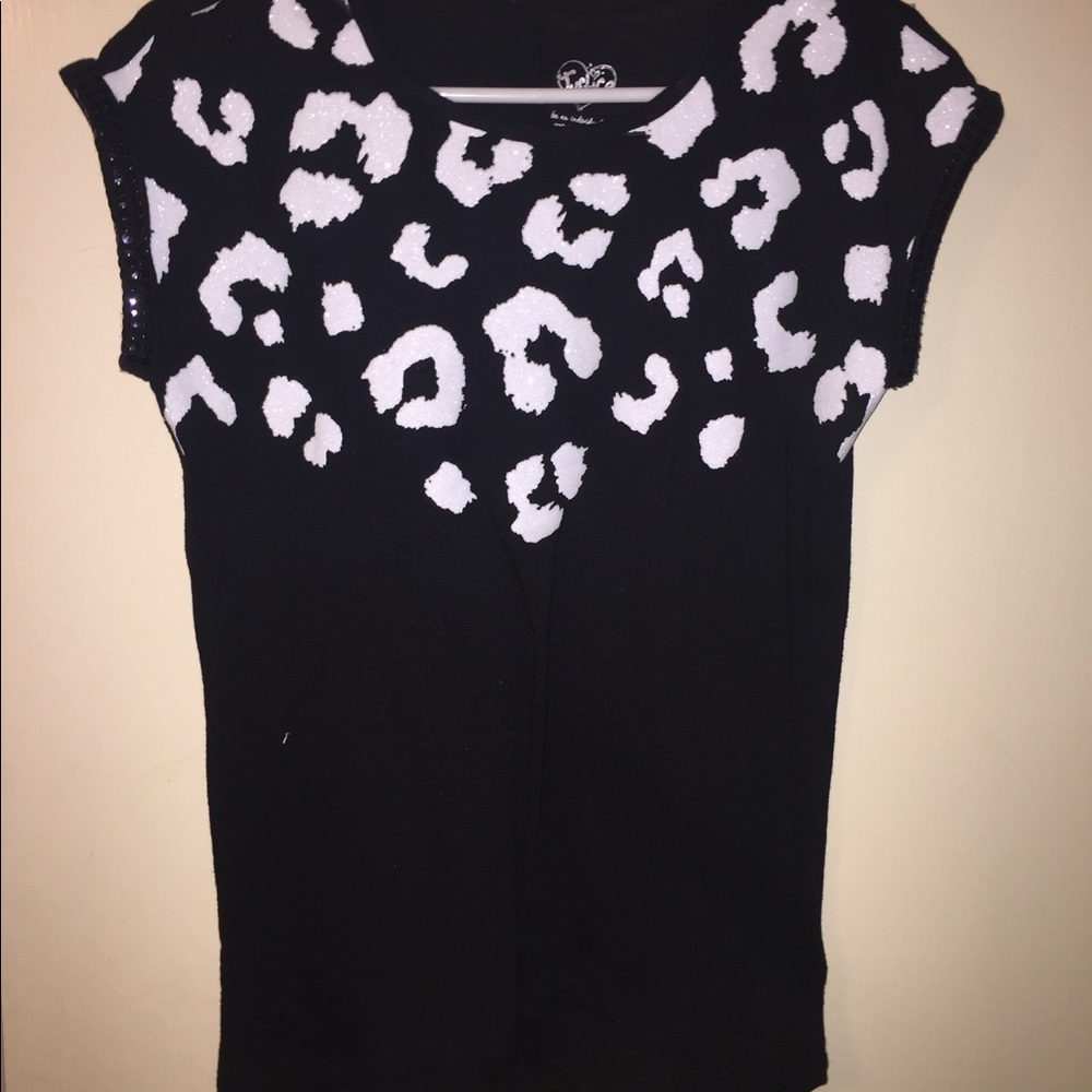 Girls Cheetah Print Glitter Top
