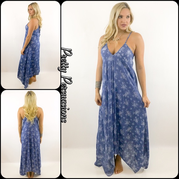 SOLD OUT‼️NWT Blue Printed Handkerchief Maxi Dress - Picture 5 of 8