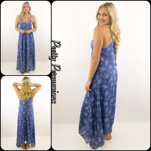 SOLD OUT‼️NWT Blue Printed Handkerchief Maxi Dress - Picture 6 of 8