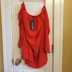 Red Orange Off the Shoulder Lightweight Cute Dress