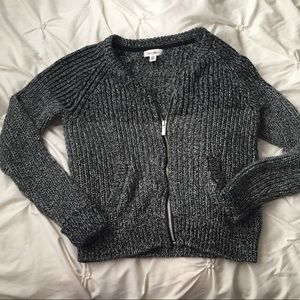 Calvin Klein Gray & Black Marled Zip Up Sweater