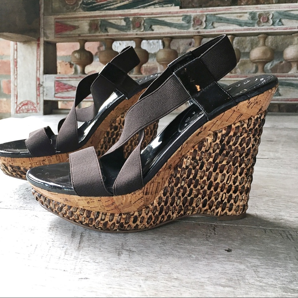 BCBGIRLS Brown Woven Wedges