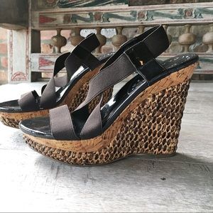 BCBGIRLS Brown Woven Wedges