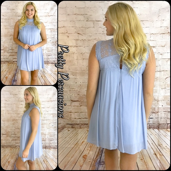 SALE‼️ NWT Blue & Lace Mock Neck Dress - Picture 3 of 5