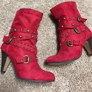 Gently used red and gold boots