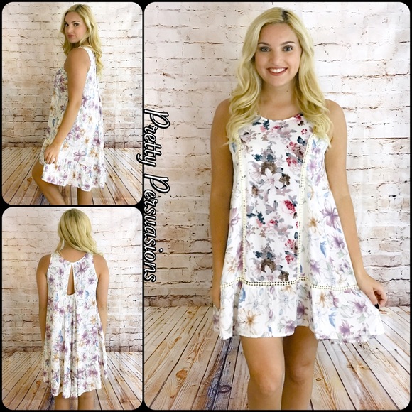 NWT White Floral Printed High-Low Shift Dress - Picture 2 of 6