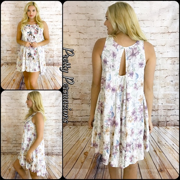 NWT White Floral Printed High-Low Shift Dress - Picture 4 of 6