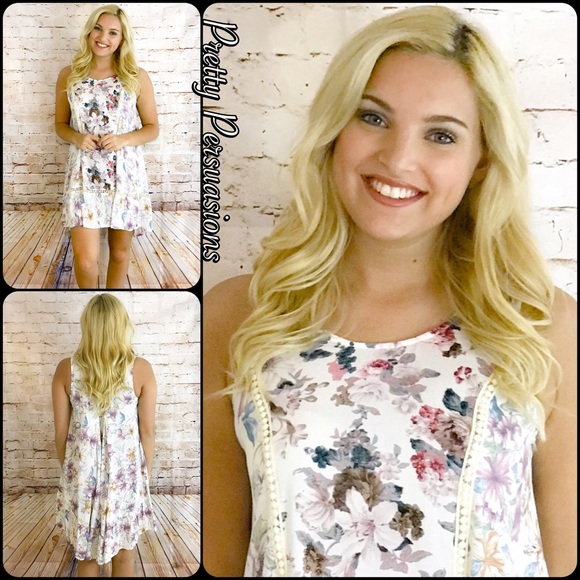 NWT White Floral Printed High-Low Shift Dress - Picture 5 of 6
