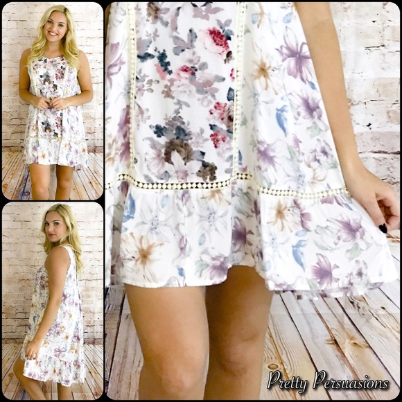 NWT White Floral Printed High-Low Shift Dress - Picture 6 of 6