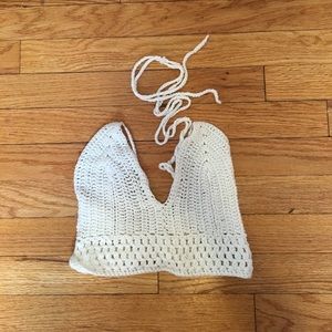 White Tobi Halter Crochet Crop Top