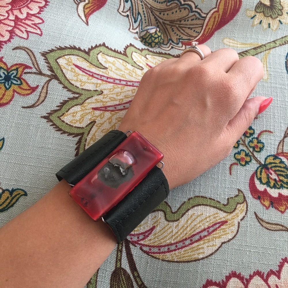 Handmade Glass & Leather Bracelet