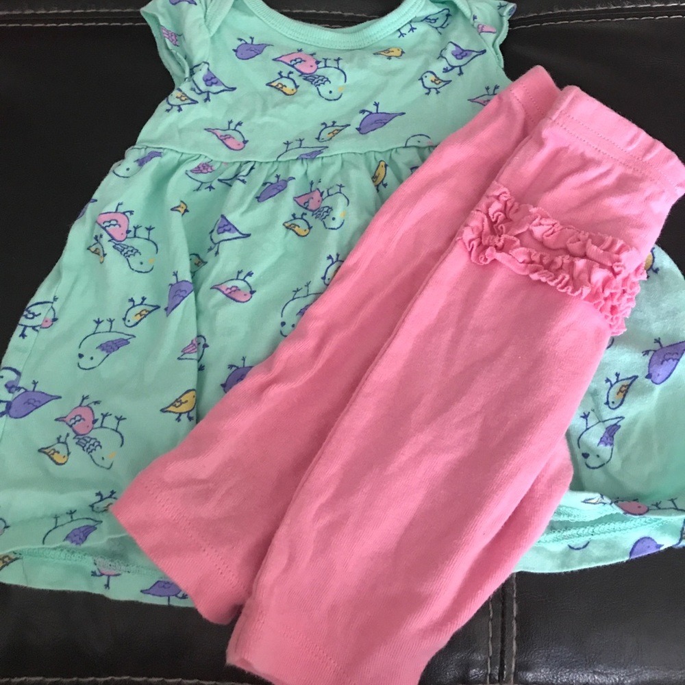 Baby girl top/bottom set - birds - 0-3 months
