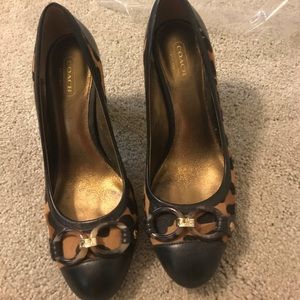 Coach calf hair block heeled pumps