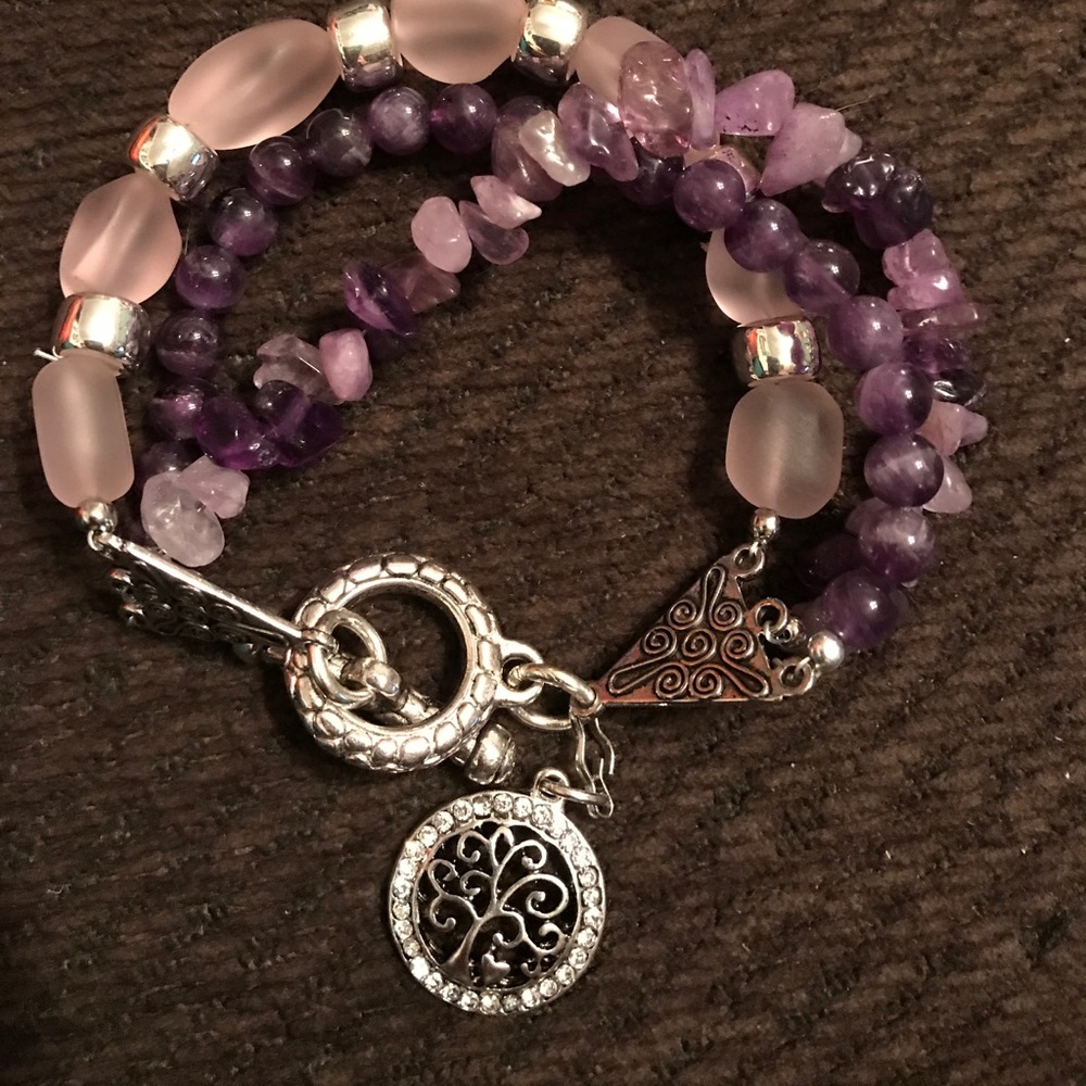 Sea glass and amethyst bracelet