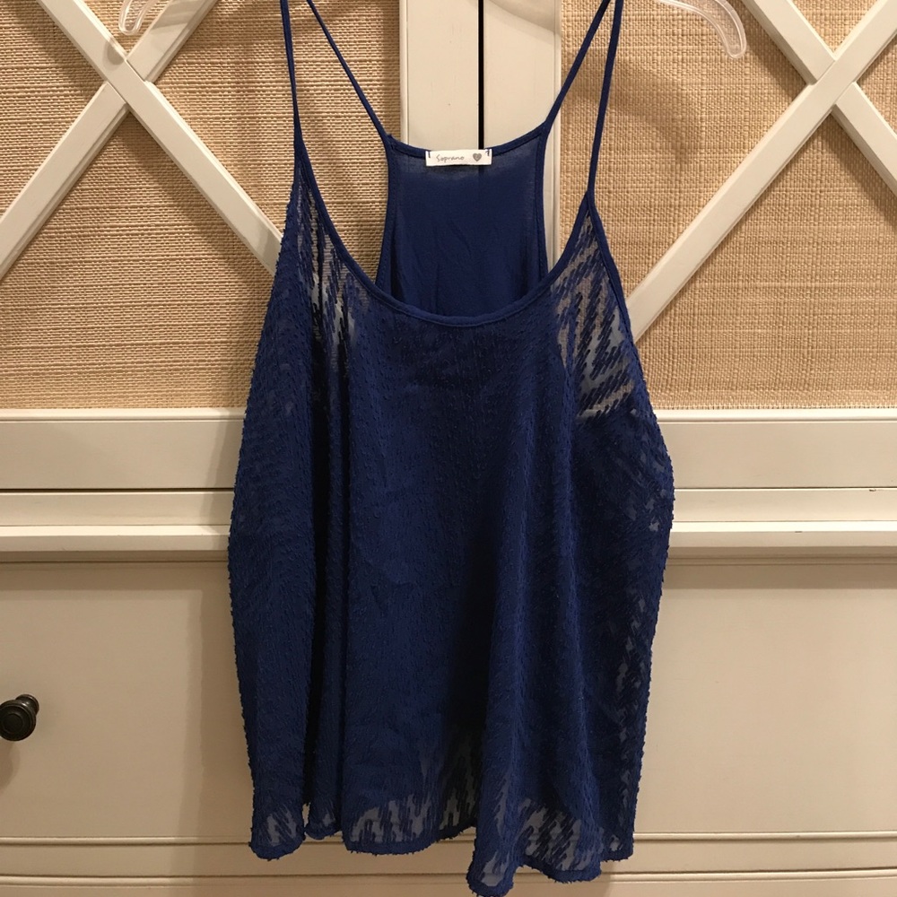 Cobalt blue Tank with sheer chevron printed front