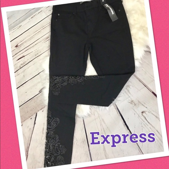 Express Denim - Express14 long black midrise lace ankle leggings