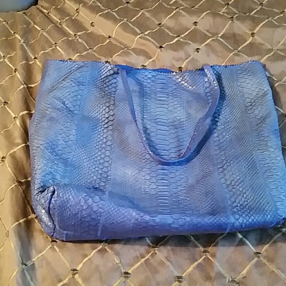 Carlos falchi blue ostrich like tote