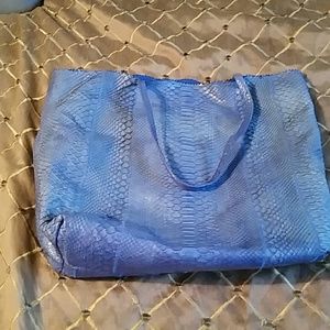 Carlos falchi blue ostrich like tote