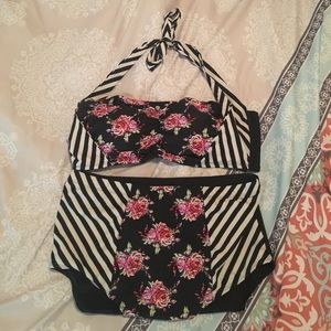 Plus size Floral and striped retro bikini