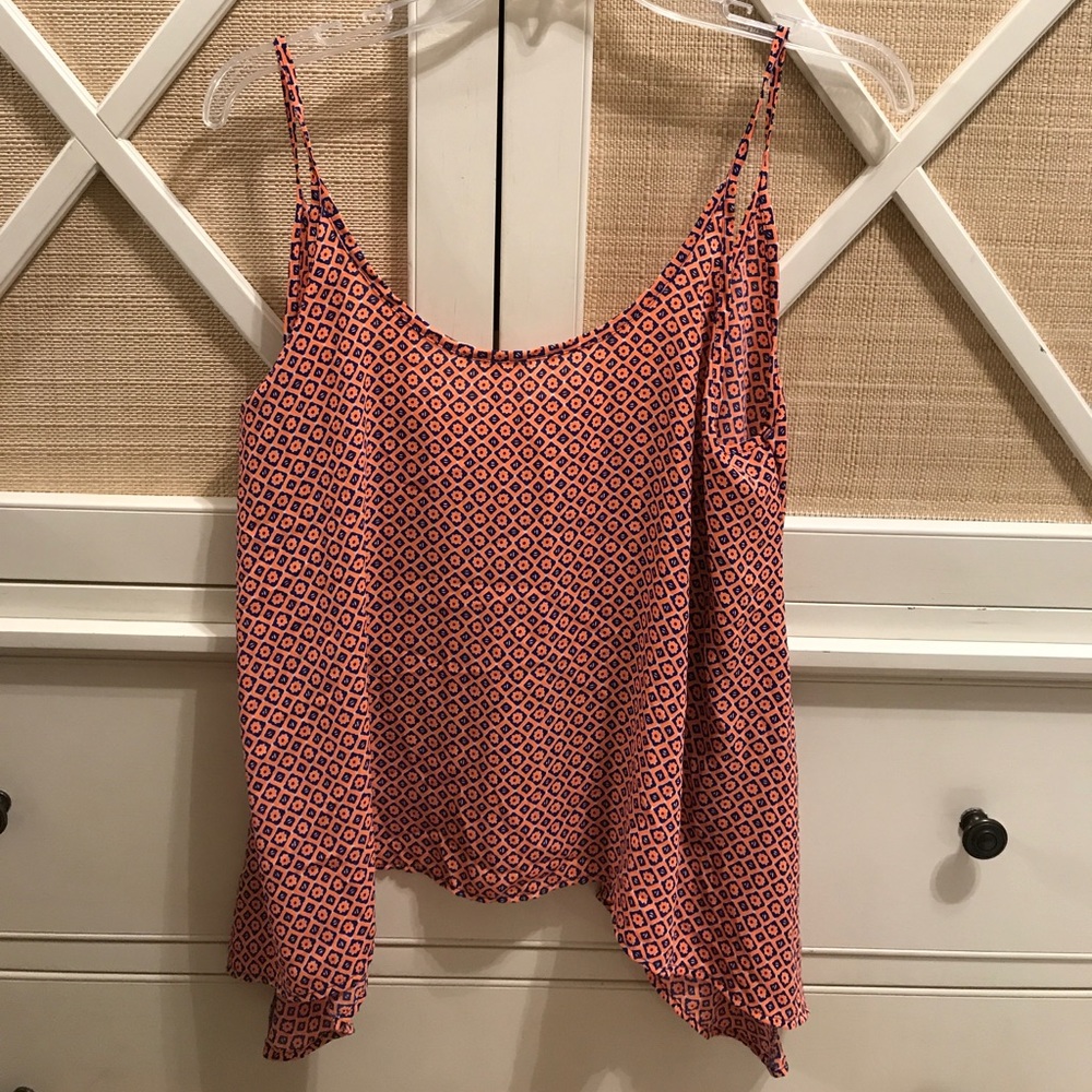 Flowy patterned Orange and blue Tank w/ long sides