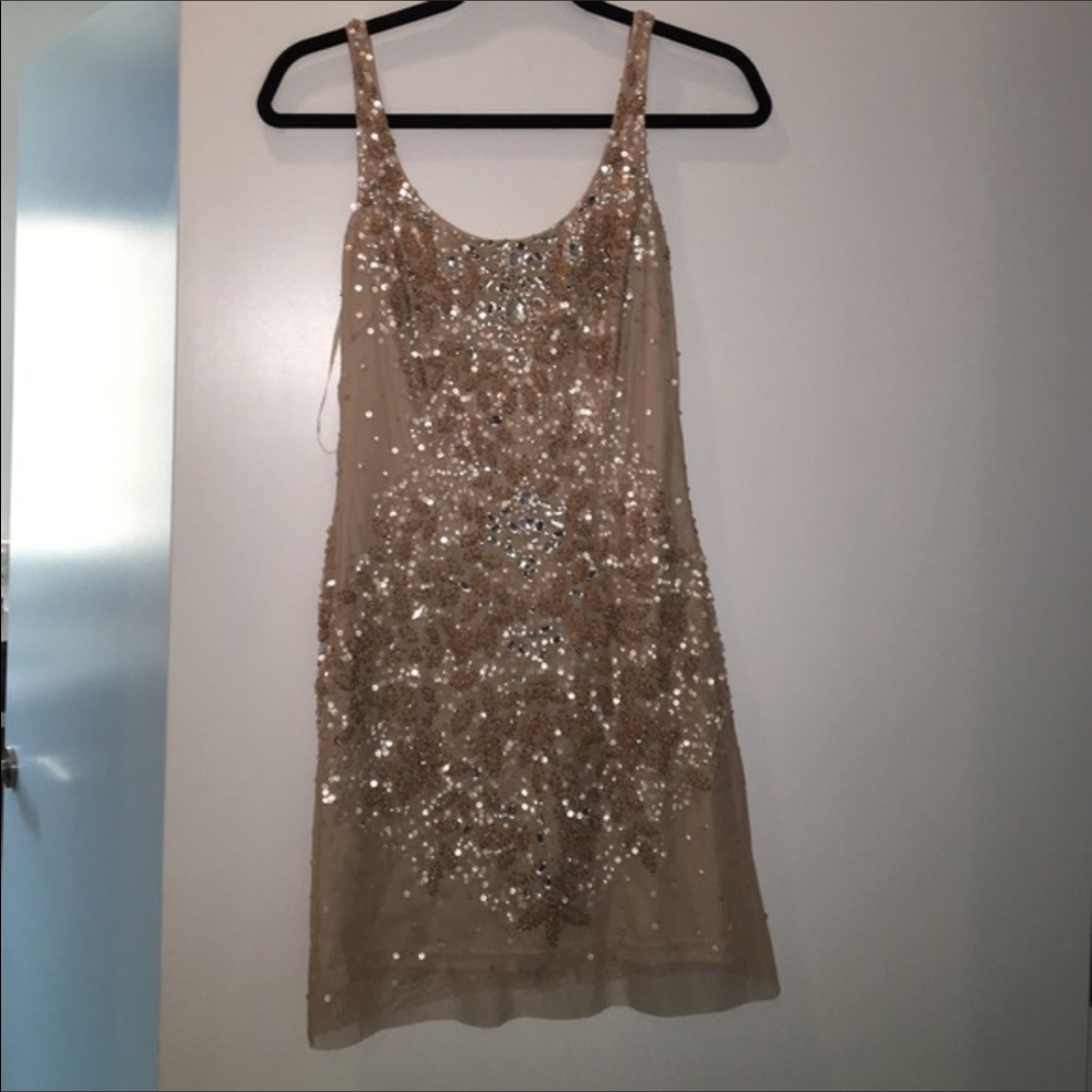 Adrianna Papell sequin gold blush dress