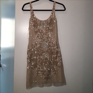 Adrianna Papell sequin gold blush dress