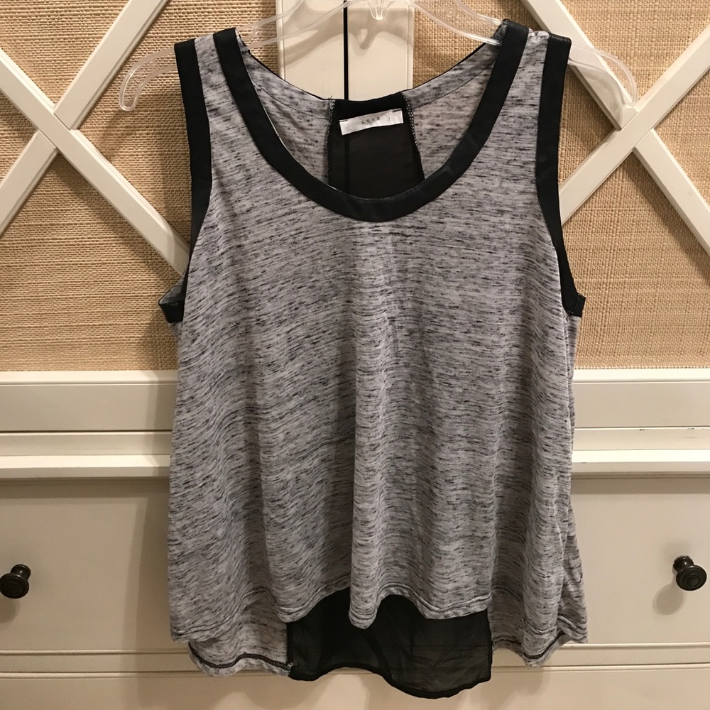 Grey Tank with Black Leather & sheer black Detail