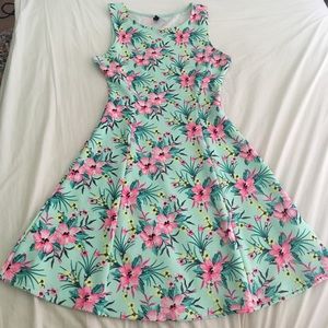 Mint green tropical print sleeveless dress