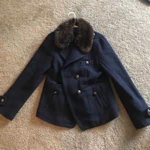 American Eagle navy fur pea coat