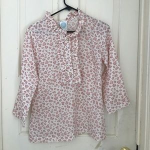 Devon Baer Leapord Print Ruffle Plkt Top