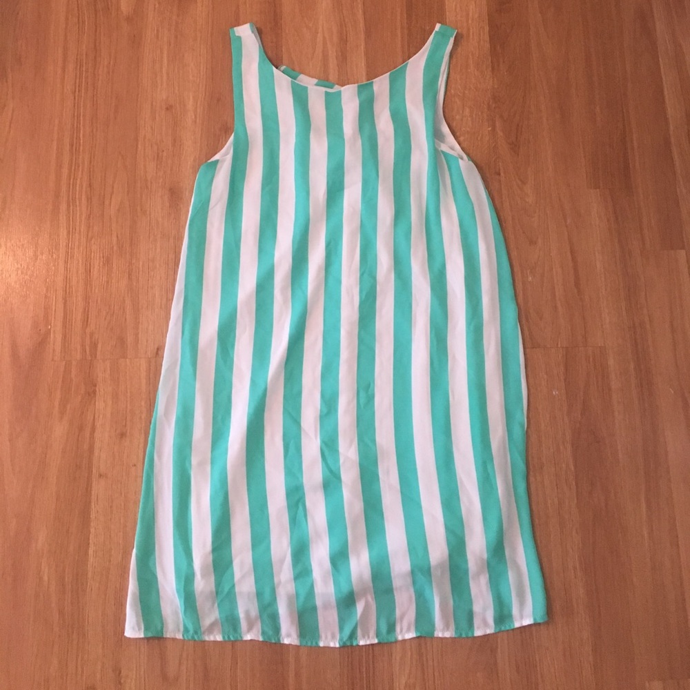 Mint and white striped dress with bow detail!