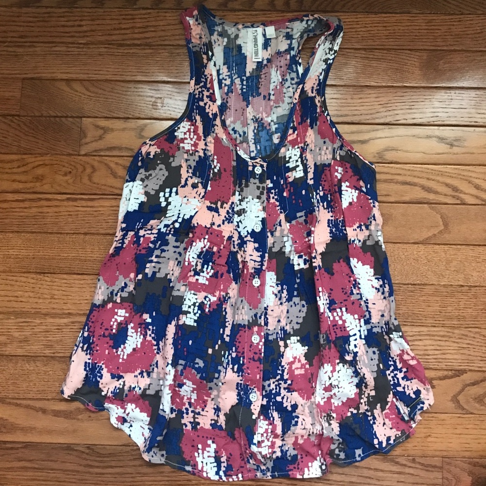 button down, multi colored tank
