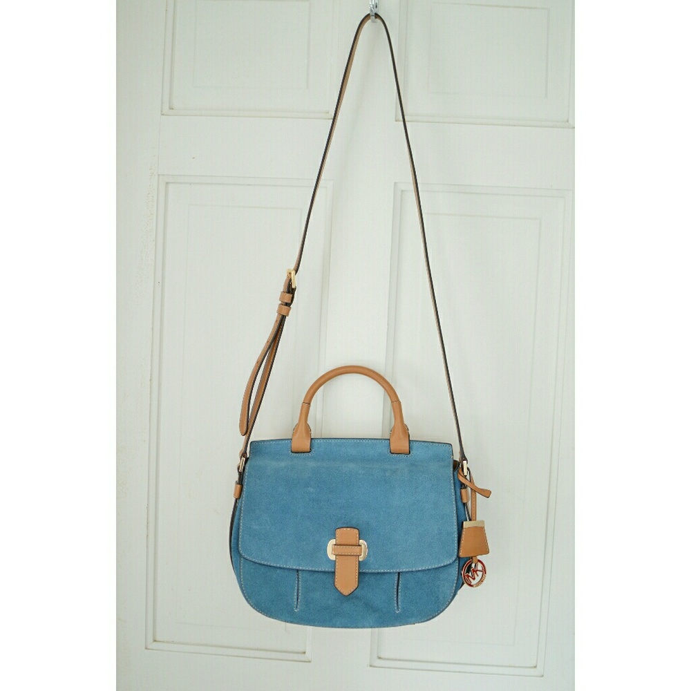 Michael Kors Romy Blue Suede Crossbody Satchel Bag